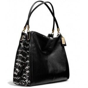 Like New Coach Phoebe Black & White Python Shoulder Bag Purse